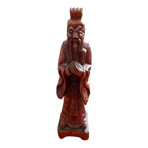 Vintage Hard Wood Asian Oriental Chinese Carved Figurine 6”